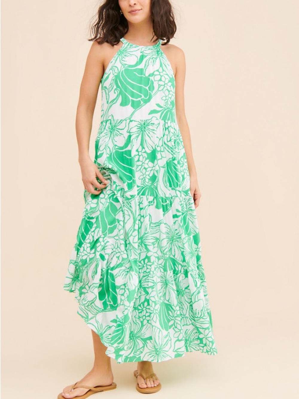 Lilly Pulitzer Beccalyn Halter Maxi Dress Green Multi Tropical Large $298